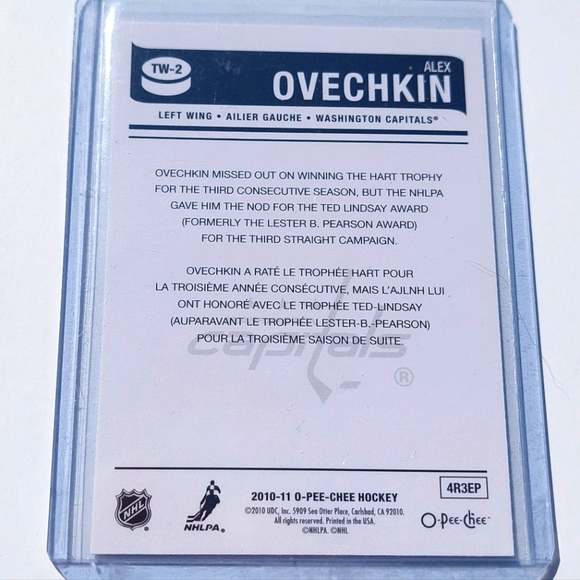 Alexander Ovechkin 2010/11 OPC Trophy Winners Washington Capitals Hockey Card - Picture 2 of 2
